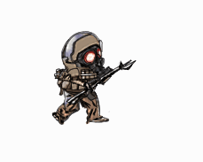 銃を発砲するガスマスク兵士のドット絵アニメーション