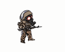歩くガスマスク兵士のドット絵アニメーション