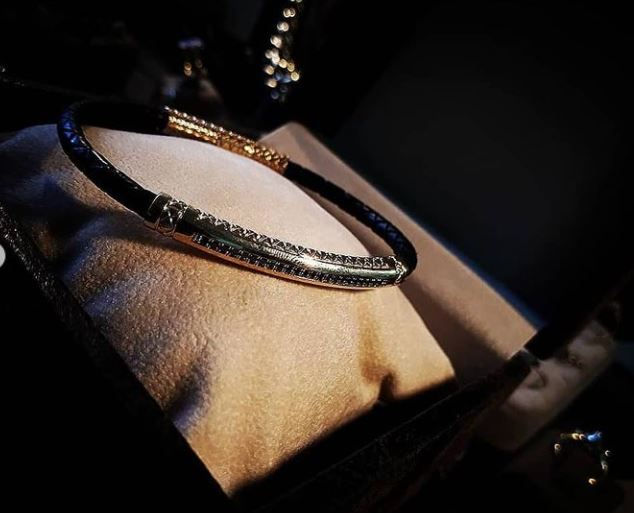 Thumbnail: Black Diamond Gold Leather Bracelet