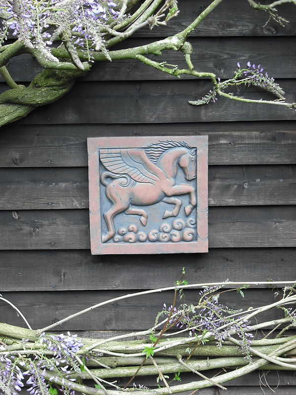Pegasus wall hanging sculpture at Barn Galleries.JPG