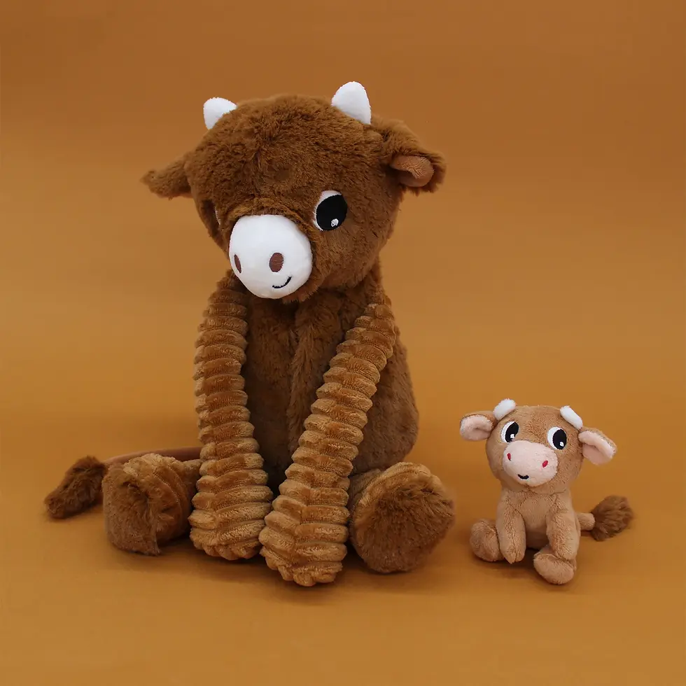 Peluche vache Hindou maman et son bébé marron cassonade - Les Ptipotos