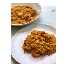 Orzo con langostinos y azafrán