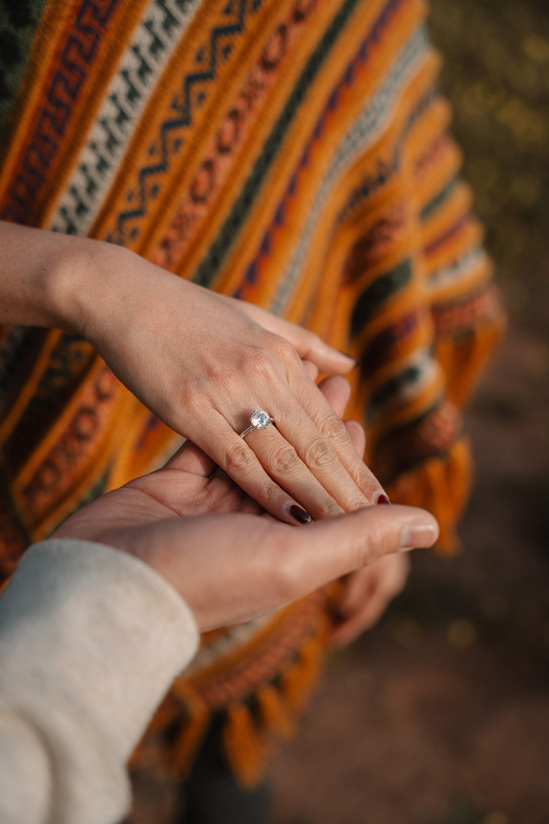 engagement ring close up during surprise proposal in Cusco Peru