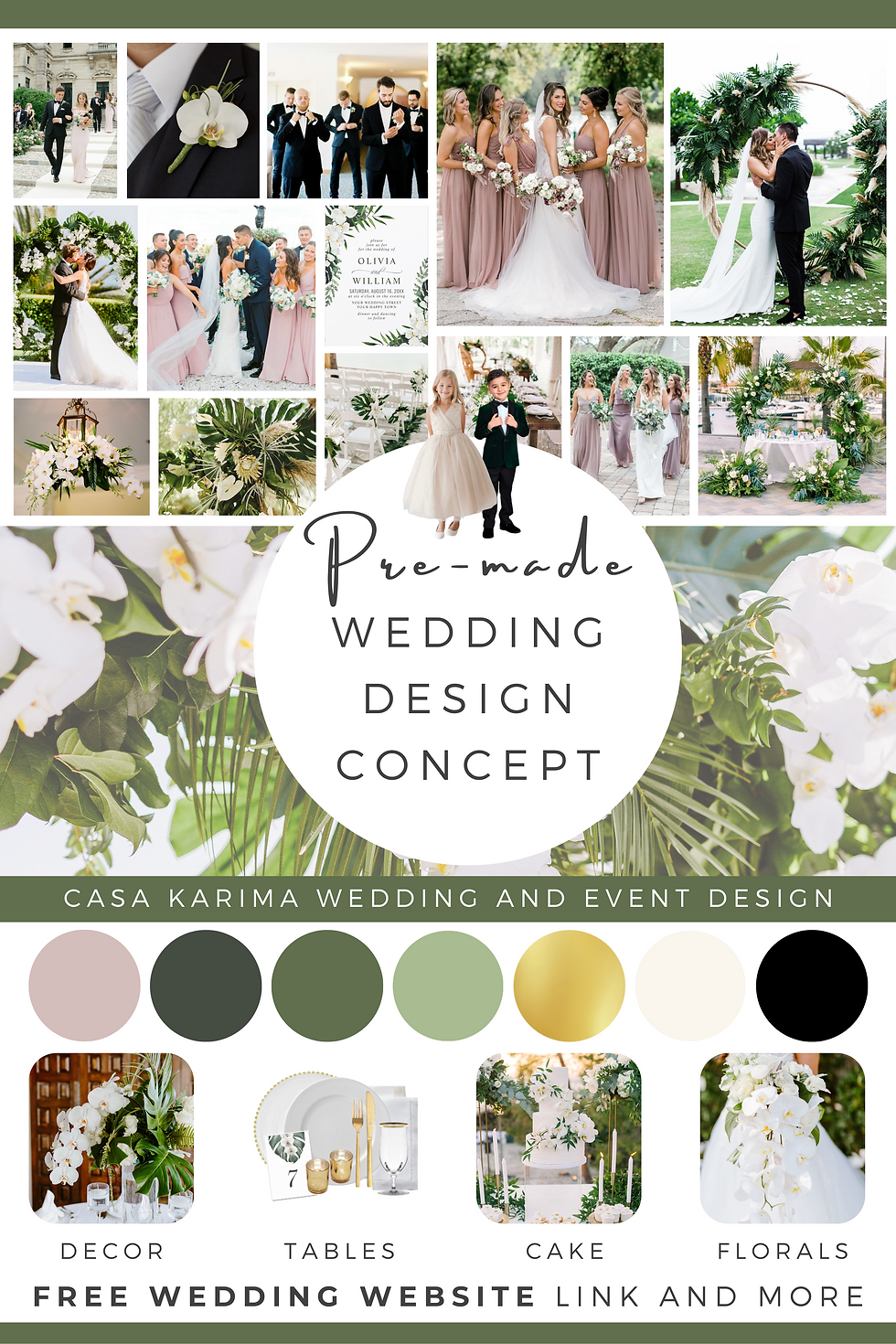 Luxury Tropical Wedding Mood Board Tropical Leaves White and Gold