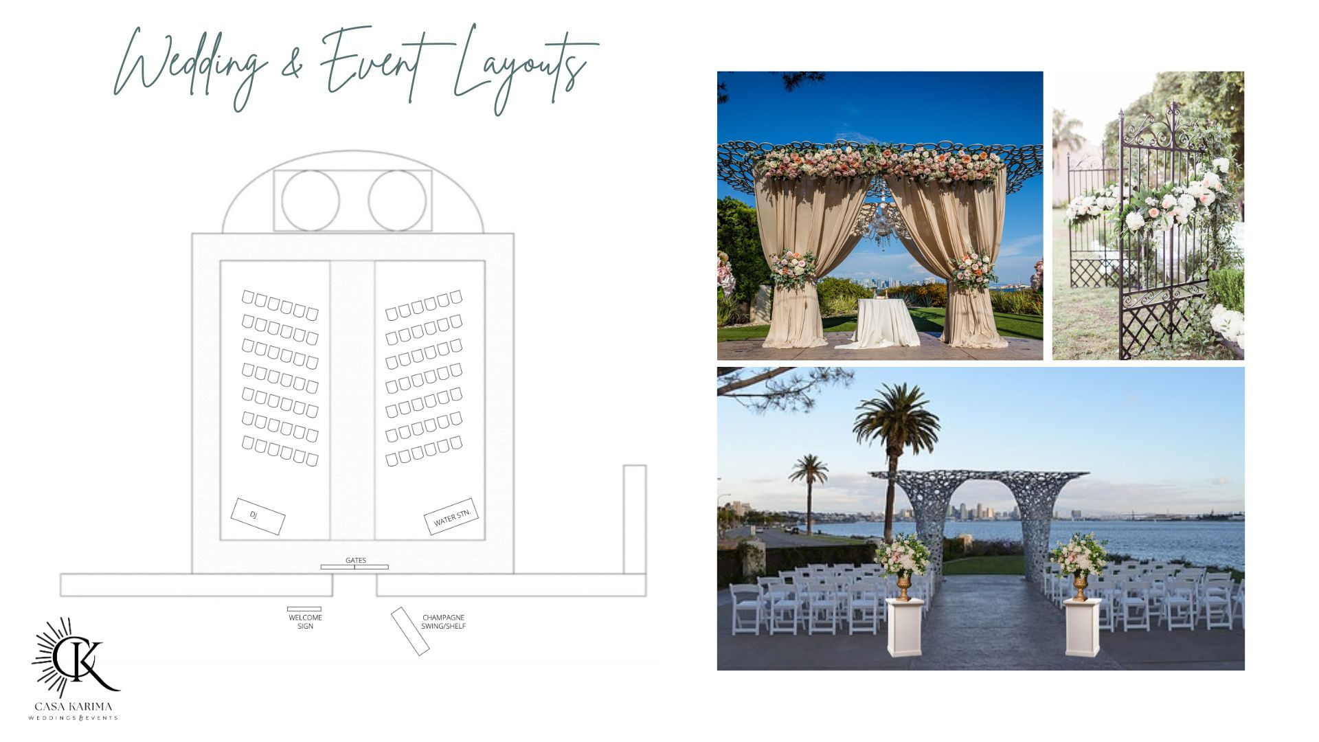 Intimate wedding ceremony setup with aisle decor and guest seating