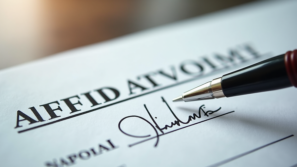 Close-up view of a stamped affidavit document with signature lines