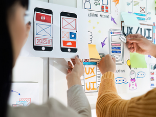 UX/UI design on a whiteboard