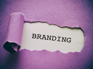 Text that reads "BRANDING" under purple torn paper
