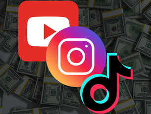 social media icons in front of money background