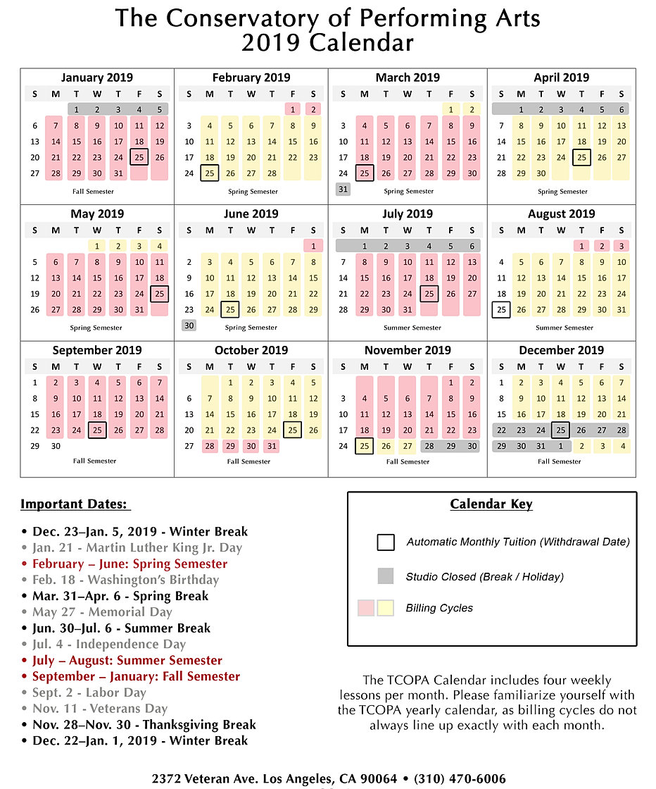 The Conservatory of Performing Arts Academic Calendar