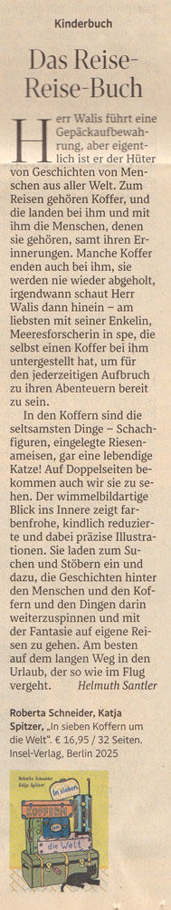 Zeitungsausschnitt aus der Standard, Buchrezension von Roberta Schneider, Katja Spitzer, „In sieben Koffern um die Welt“