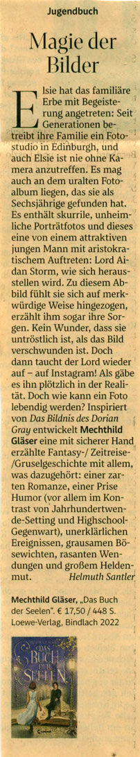 Zeitungsausschnitt der Standard, Rezension von Mechthild Gläser, „Das Buch der Seelen“ von Helmuth Santler