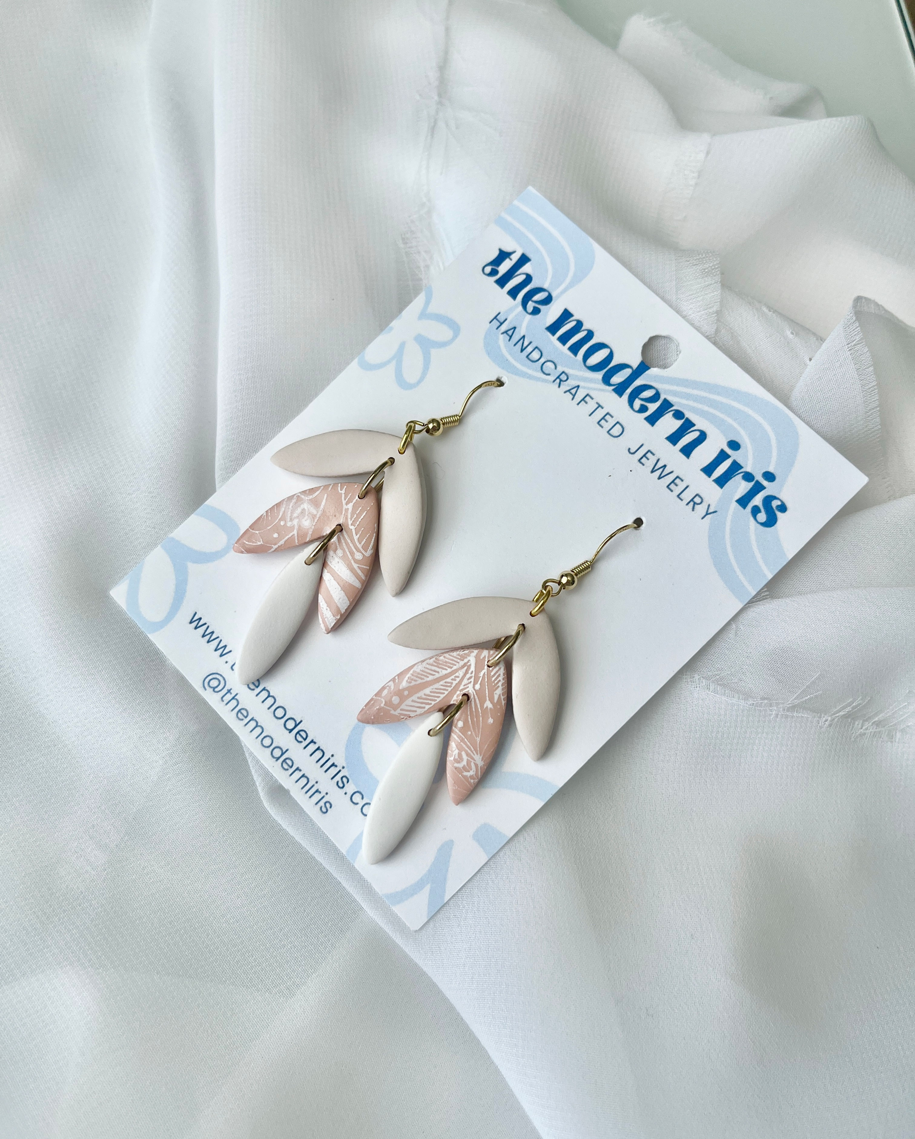 Pink Tiered Leaf Earrings