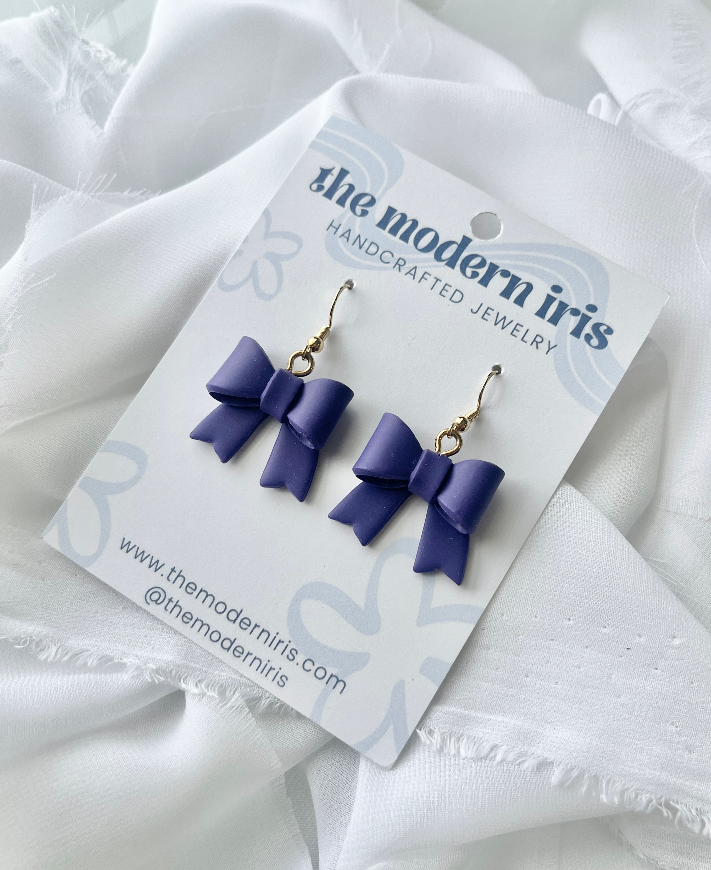 Purple Bow Clay Earrings