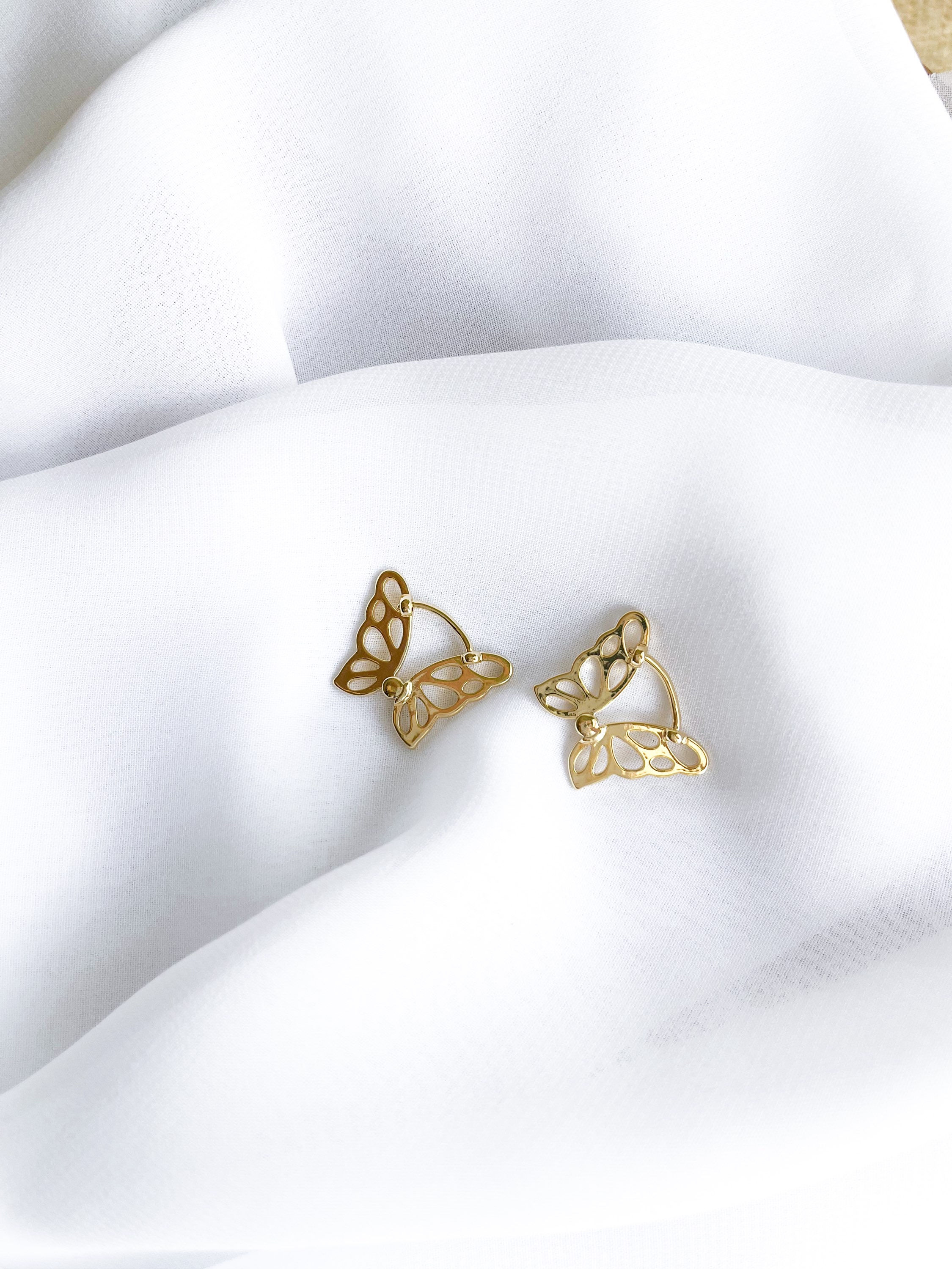 Gold Butterfly Hoops
