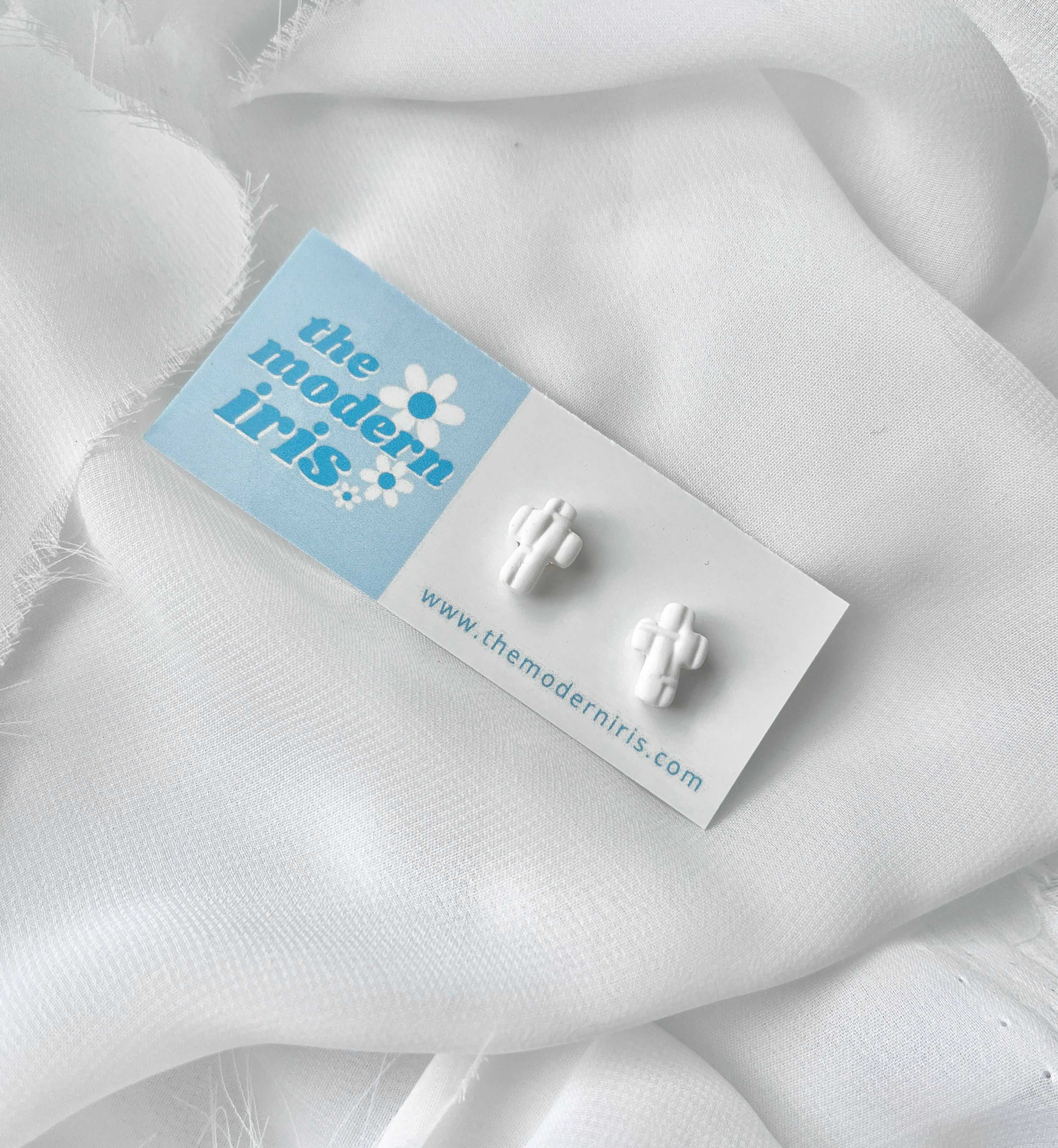 White Mini Cross Studs