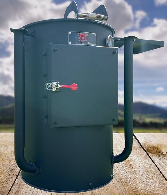 Grizzly drum smoker with black access door
