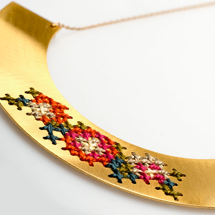 Thumbnail: EMBROIDERED GOLD NECKLACE