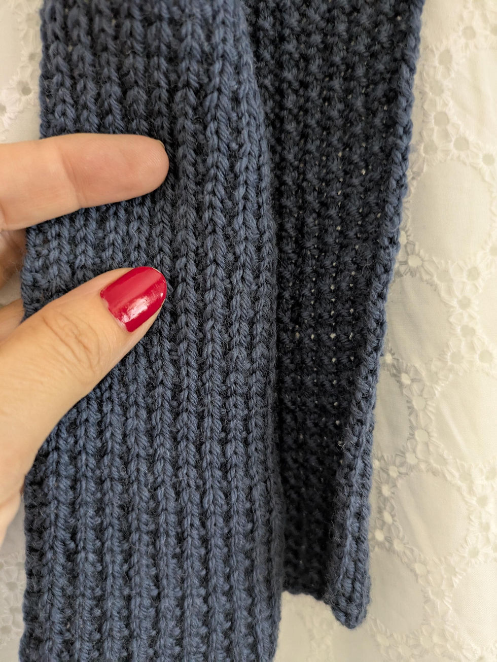 Thumbnail: Hand Knit Narrow Wool Scarf. Vintage Stitch Pattern. Pure Australian Baby Merino