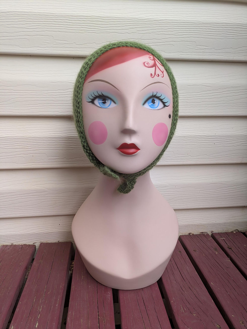 Thumbnail: Handknit Faux Mohair Audrey Film Star Style Triangle Bandana Scarf in Blue Pink