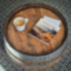 Reclaimed Scottish whisky barrel coffee table angled view with rustic character