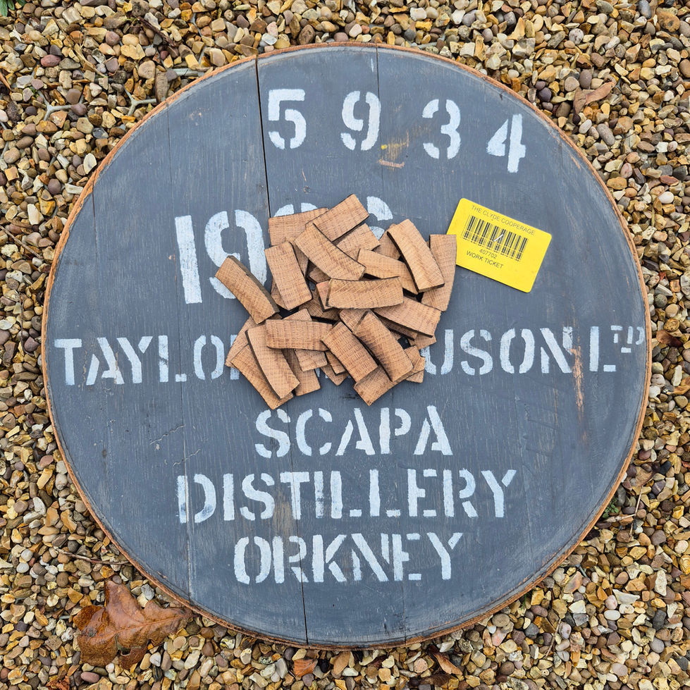 Scapa oak stave chunks on their original whisky cask head, cask 5934