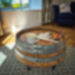 Reclaimed Scottish whisky barrel coffee table with hairpin legs handcrafted in Highlands