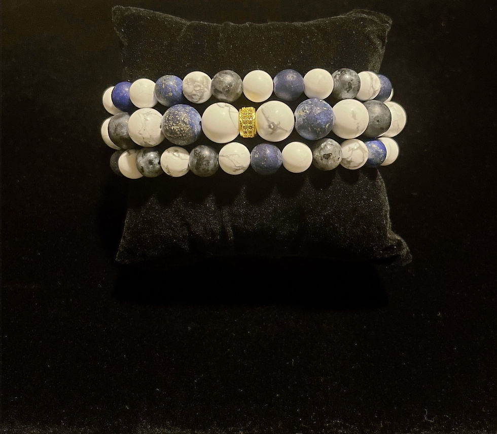 Thumbnail: Trifecta Blue : Howlite, Larvakite & Lapis Bracelet Set