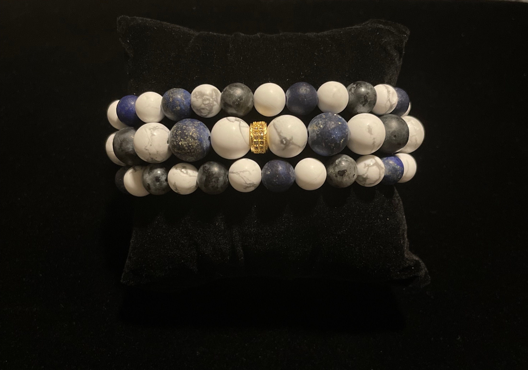 Trifecta Blue : Howlite, Larvakite & Lapis Bracelet Set