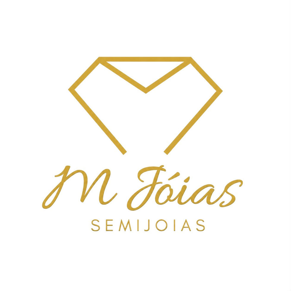 Logo M Jóias Semijoias dourado em fundo branco