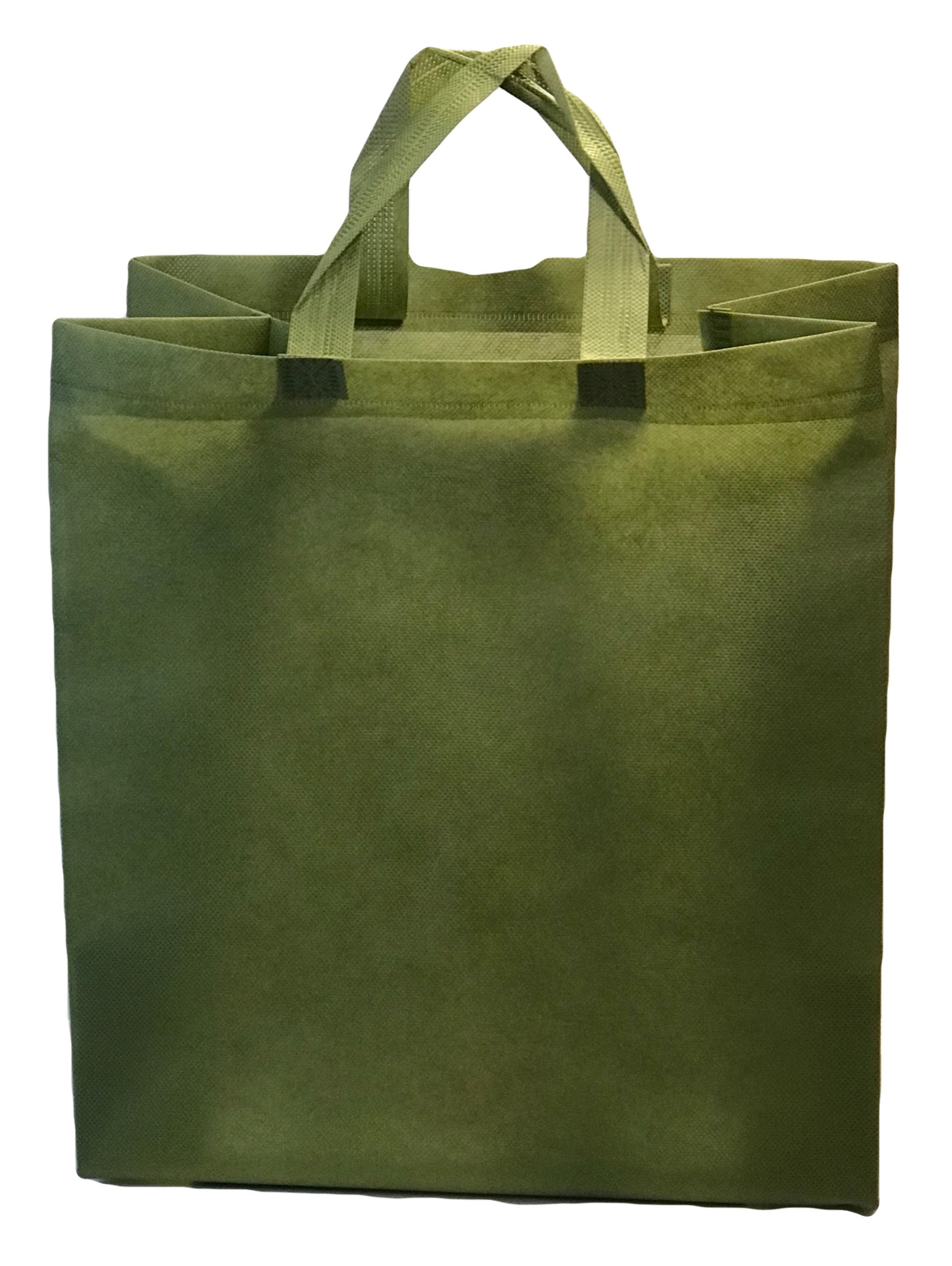 3-Pack Lot Reusable Eco-Friendly Non-Woven Moss Green Grocery Shopping Bag