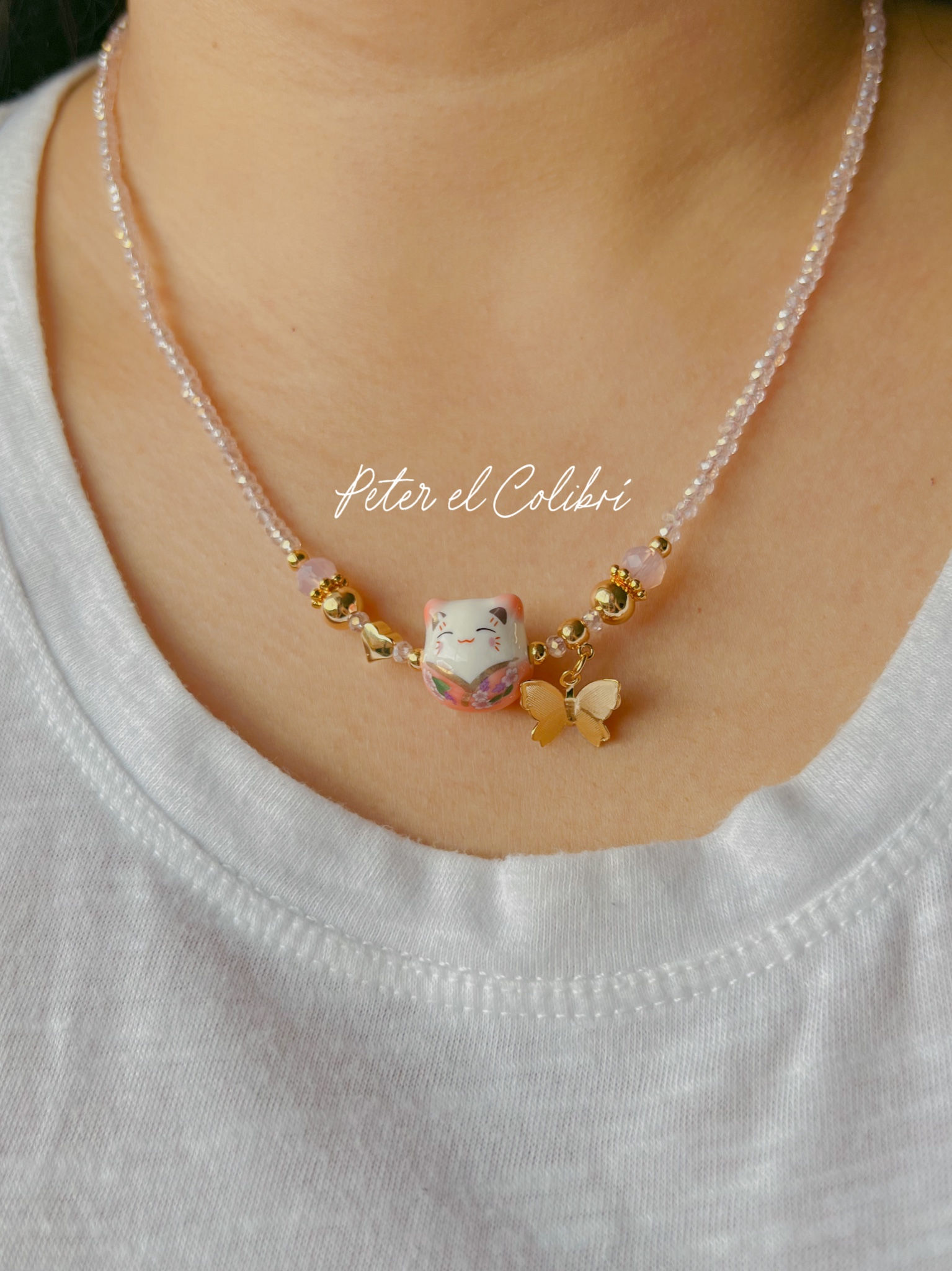 Collar de gatito 🐈‍⬛ rosa 🌹 maneki neko 