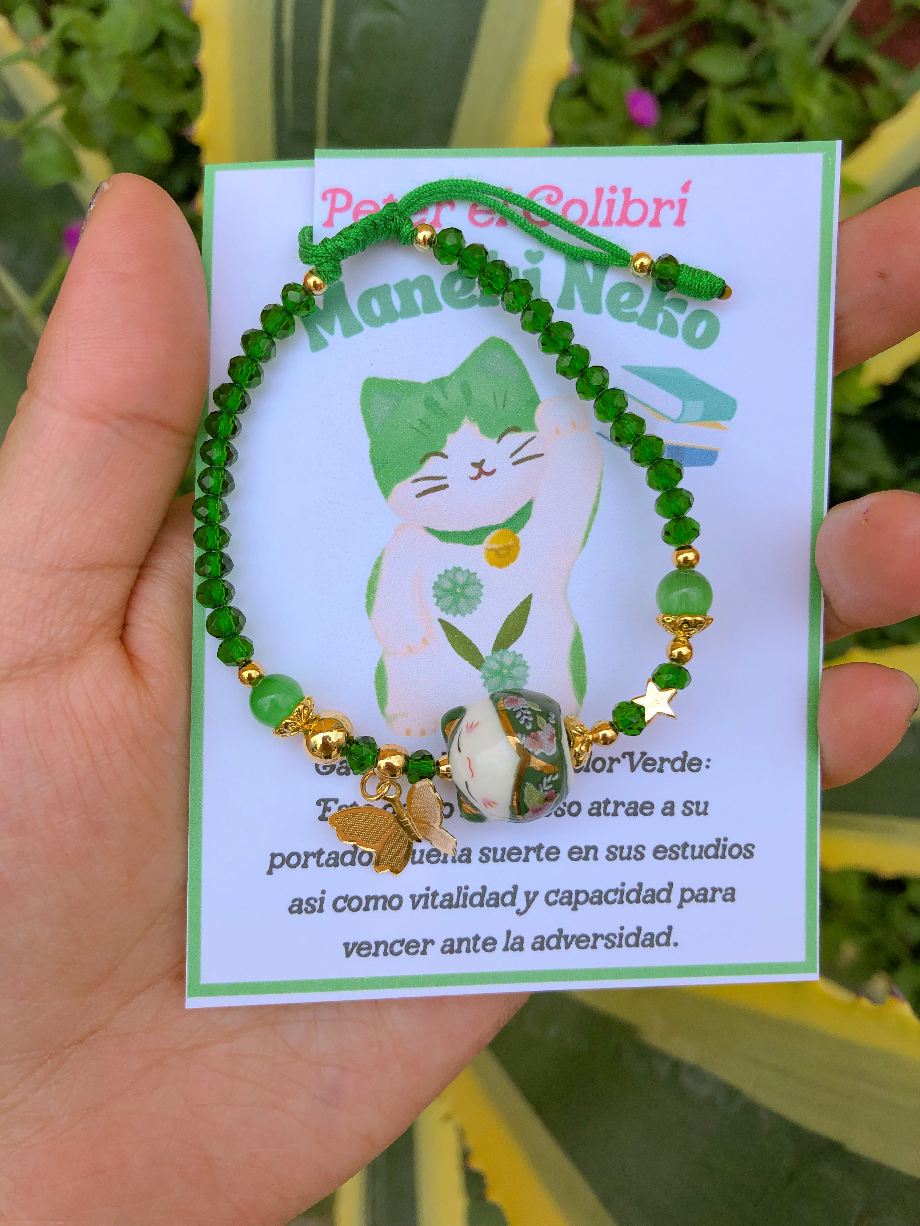 Pulseras de gatito 🐈‍⬛ maneki neko verde 💚🍀🦖🌱 de la suerte 