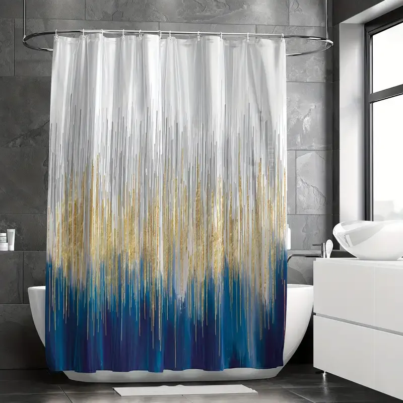Thumbnail: Navy Blue Abstract Oil Painting Shower Curtain - Waterproof Fabric