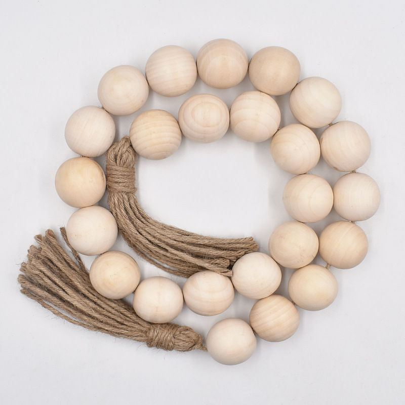 Thumbnail: Large Wood Bead Garland with Tassels (40mm) – Boho Farmhouse Decor for DIY & Hom