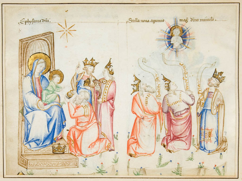 A sinistra: Epifania. A destra: i Magi adorano Cristo / Stella di Betlemme.