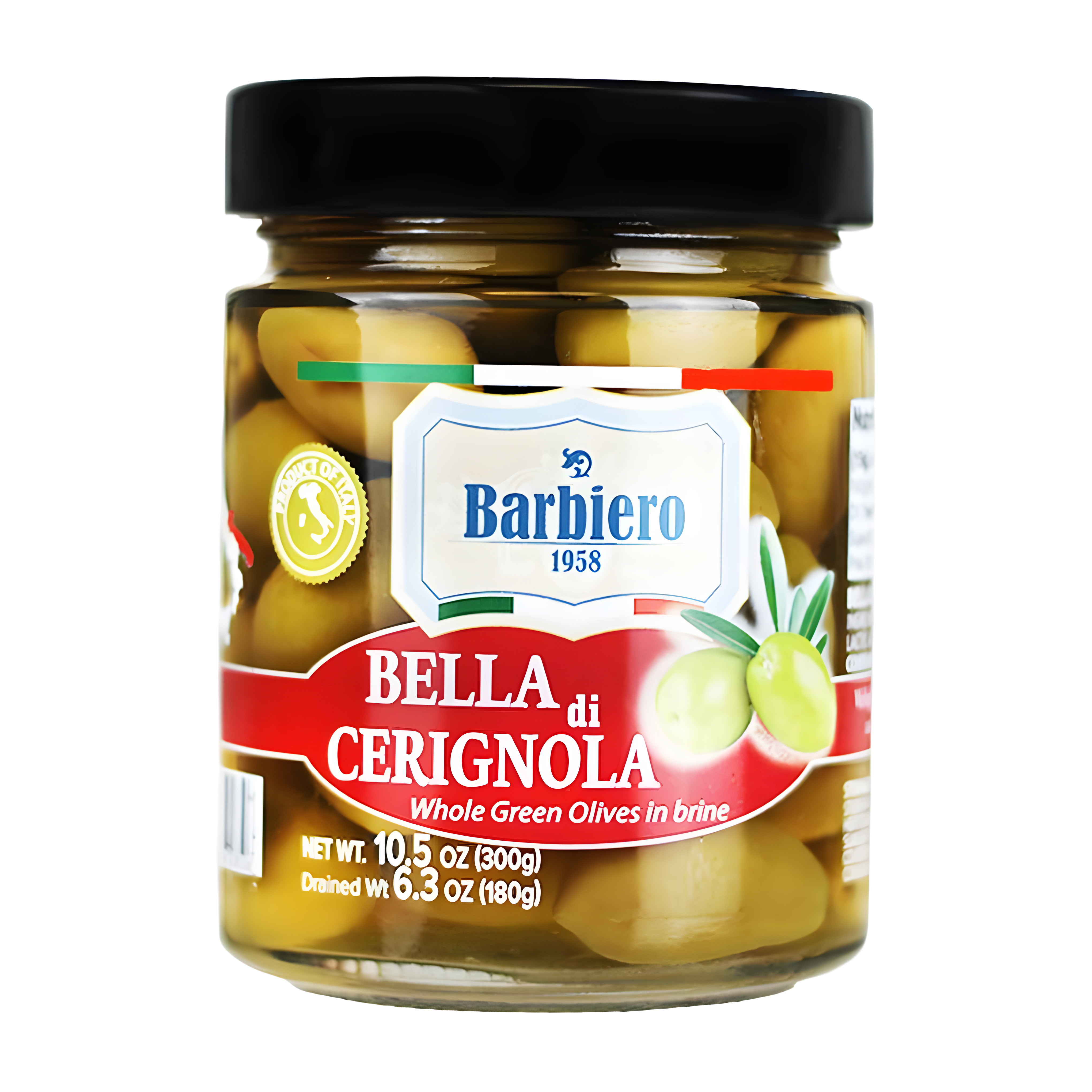 Barbiero Cerignola Olives in Brine, Unpitted - Italian Olives 10.5 oz (300g)
