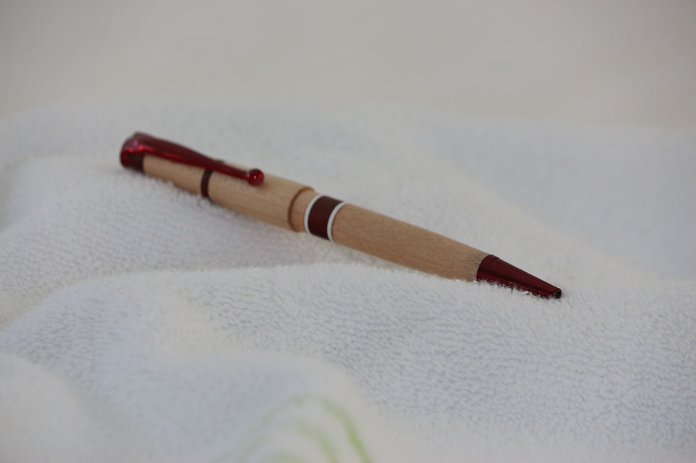 Miniature : Stylo-bille - Laminé - Padouk + Érable  + plastique blanc  &   Rouge