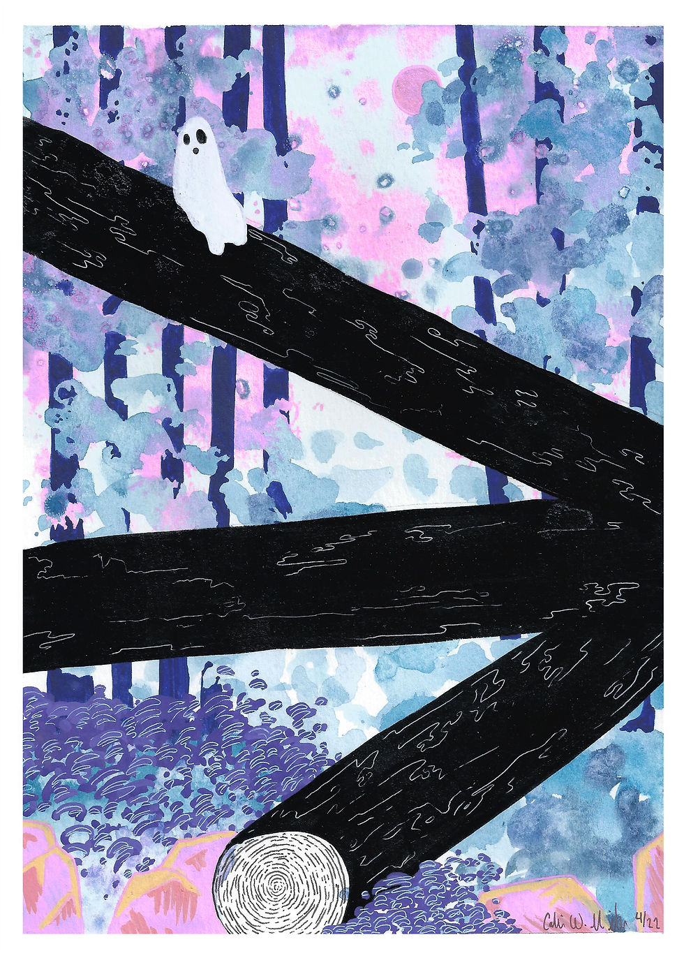 Title: hmm... Medium: watercolor, ink, POSCA pen, and gel pen Artist: Colin W. Miller