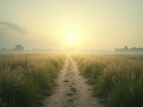 Serene landscape with a gentle path leading towards a soft, diffused light, symbolizing ho