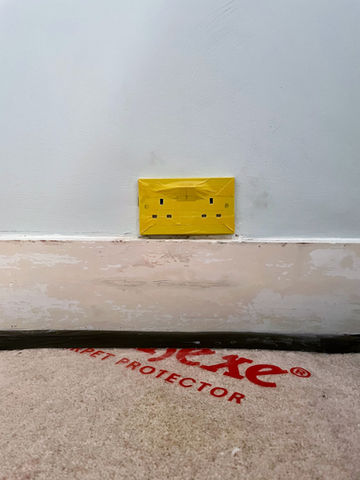 Master bedroom with view of skirting sanded to smoothness, socket and carpet protected
