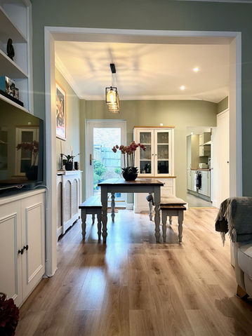 Dining room painted, angle from living room