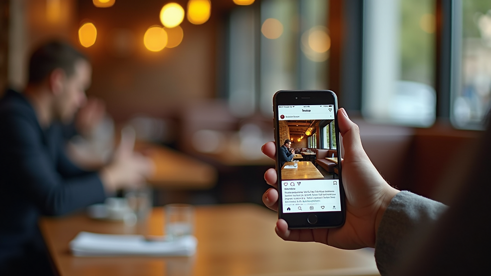 Close-up view of a smartphone displaying a restaurant's social media page