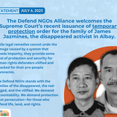 The Defend NGOs Alliance welcomes the Supreme Court’s recent issuance of temporary protection order for the family of James Jazmines, the disappeared activist in Albay.