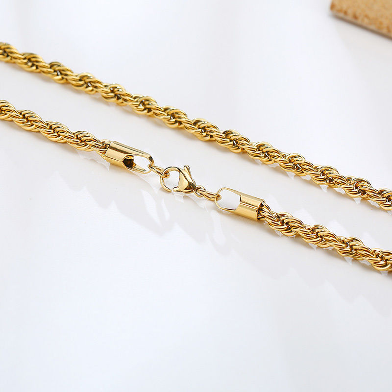 Thumbnail: Vnox Dainty Gold Color Rope Chain Necklaces for Women Men,Chic Twisted Collar, W