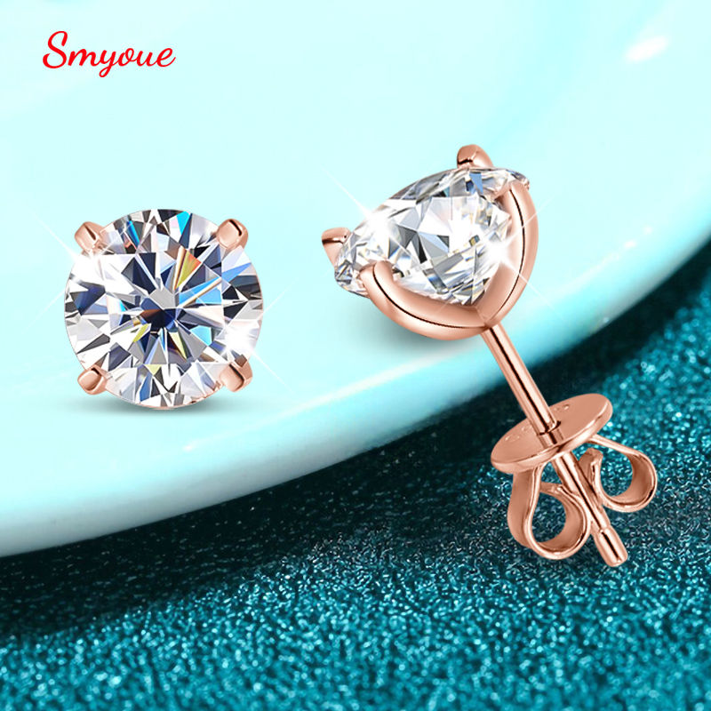 Smyoue 0.2-3CT Rose Gold Color Moissanite Stud Earrings for Women Sparkling Clas