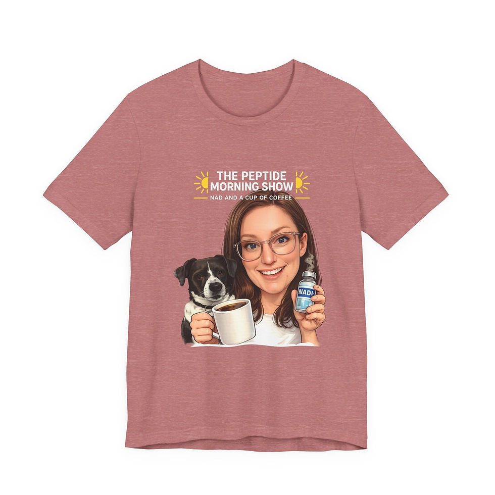 Thumbnail: The Peptide Morning Show T-Shirt | Coffee, Dog, Peptide Bottle Design