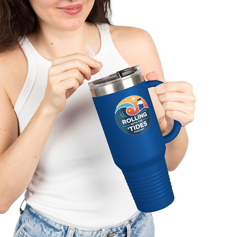 Thumbnail: 40oz Insulated Travel Mug — "Rolling With The Tides" Ocean Wave Design