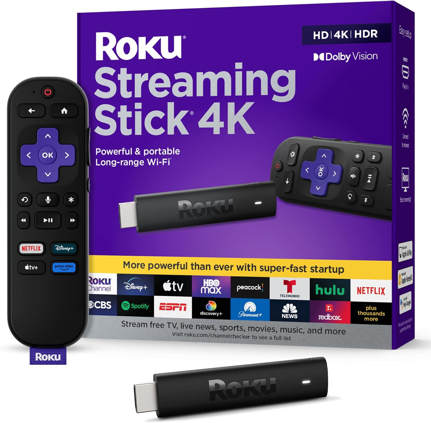 Roku Streaming Stick 4K - HDR & Dolby Vision Roku Streaming Device for TV with 