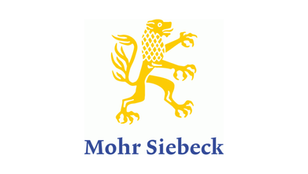 The logo of academic publisher Mohr Siebeck. A yellow, stylized heraldic lion is depicted in a walking pose with its front paws raised. Below the lion, the publisher's name is written in a dark blue serif font.